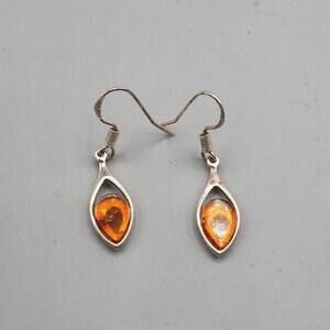 Amber Sterling Silver Dangle Earrings .925